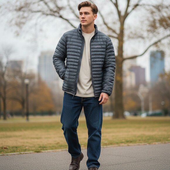 EDDIE BAUER Navy Blue Puffer Coat S Microlight 650 Down Packable Jacket Ski - Picture 15 of 15